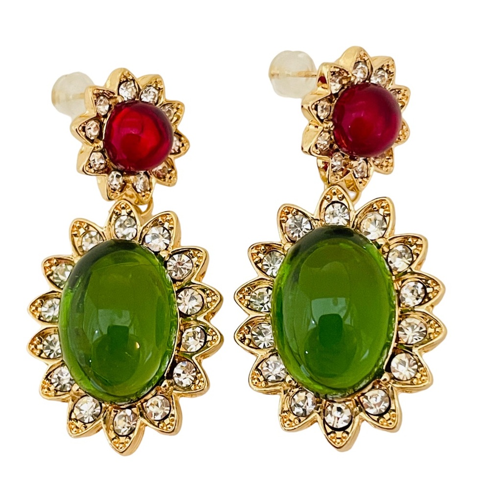 NEW vintage runway style glass gold plated statement earrings